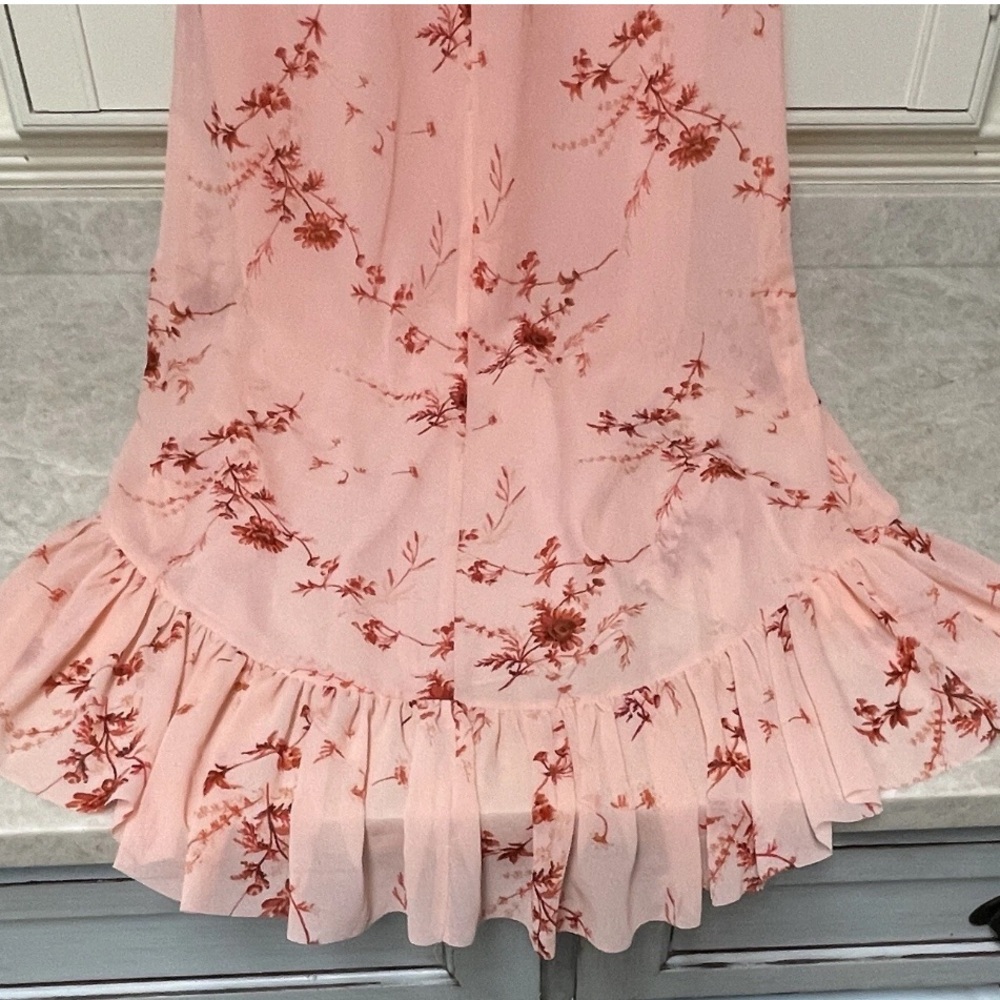 Cinq a Sept Fleur Sheila Faux Wrap dress. pale roseFloral Pink Ruffle Wrap Dress - Picture 14 of 15